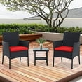 thumbnail image 2 of Patio Furniture 3 Pieces Outdoor Wicker Patio Furniture Conversation Set Patio Set Bistro Table Set for Backyard Porch Poolside Garden Balcony Lawn,Glass Coffee Table &RattanChairs Set,Red, 2 of 14