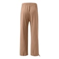 thumbnail image 3 of YIFUNIN Women's Cotton Linen Wide Leg Palazzo Pants with Elastic Waist & Button, Summer Casual Trousers with Side Pockets, Relaxed Beach Wear,Khaki XL, 3 of 5