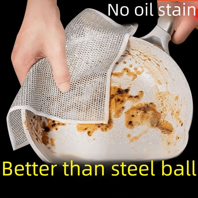 Paño de cocina de seda plateada, trapo de alambre de acero, paño de descontaminación, alambre de metal, malla de doble cara, trapo antiadherente para aceite