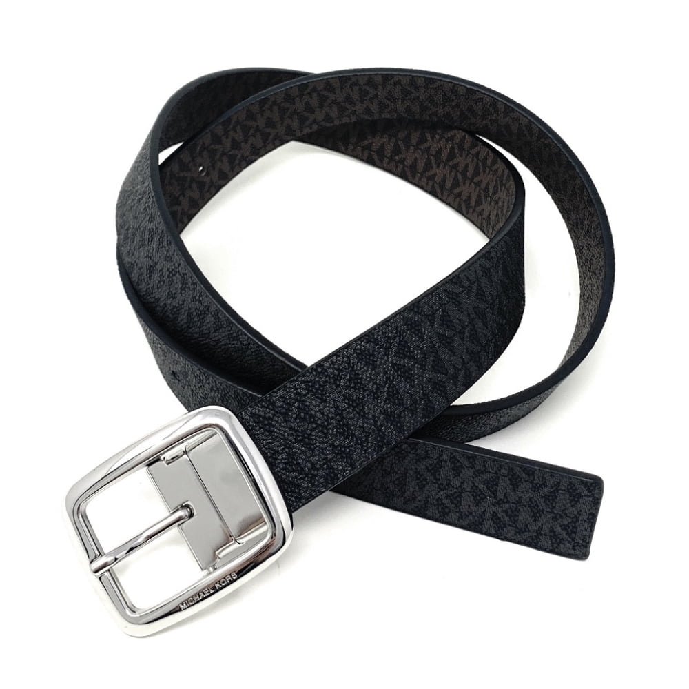 New Michael Kors Women's BLACK Monogram MK Silver Logo Belt 553725 C Size S  $58