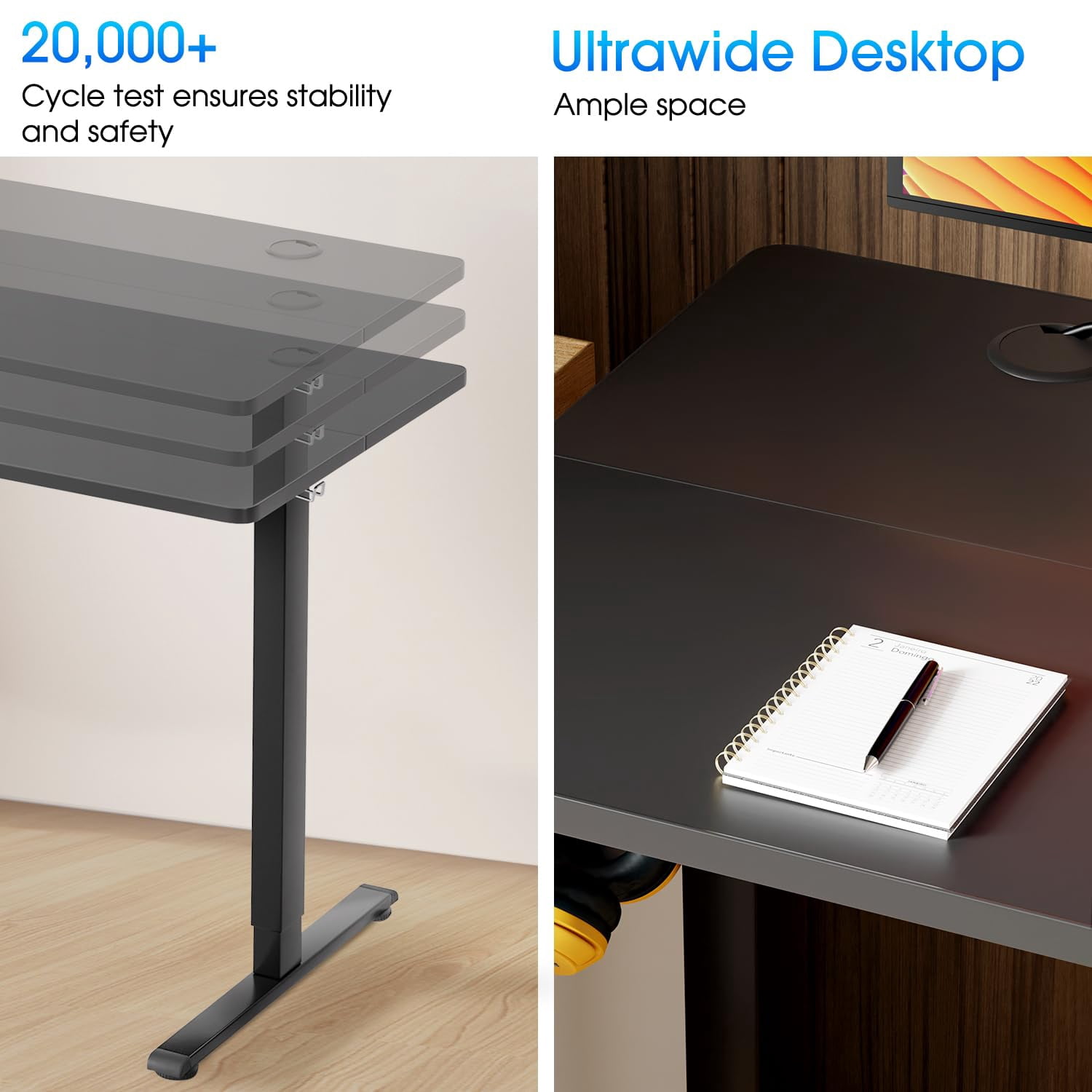 YRLLENSDAN Rising Work Desk for Home Office, Electric Standing Desk Adjustable Height, Ergonomic Office Table Desk for Small Spaces, Computer Gaming Table Desk that Raises Up and Down, Black 48 Inch