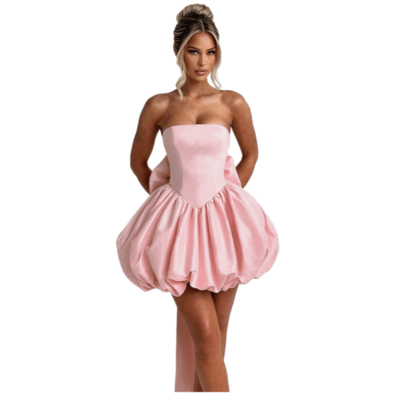 EASYBRAUS Women Strapless Bow Backless Mini Dress Sexy Summer A Line Party Dress