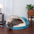 thumbnail image 4 of FurHaven Pet Products Faux Sheepskin Cooling Gel Top Snuggery Burrow Pet Bed for Dogs & Cats - Blue, 35" Base, 4 of 12