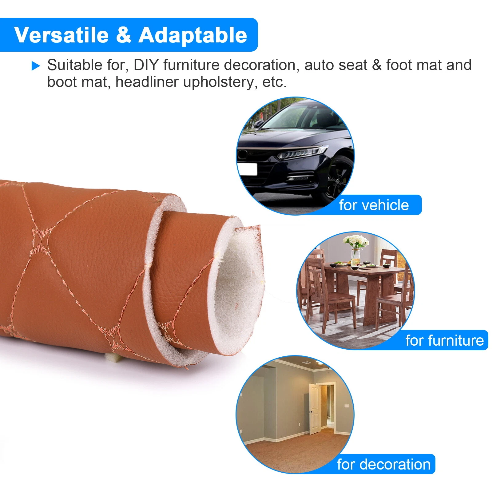 Telimocy 59" W Vinyl Faux Leather Fabric Diamond Quilted with 6mm Foam Backing for Car Headliner Upholstery DIY Furniture Decoration, Brown, Sold by Yard