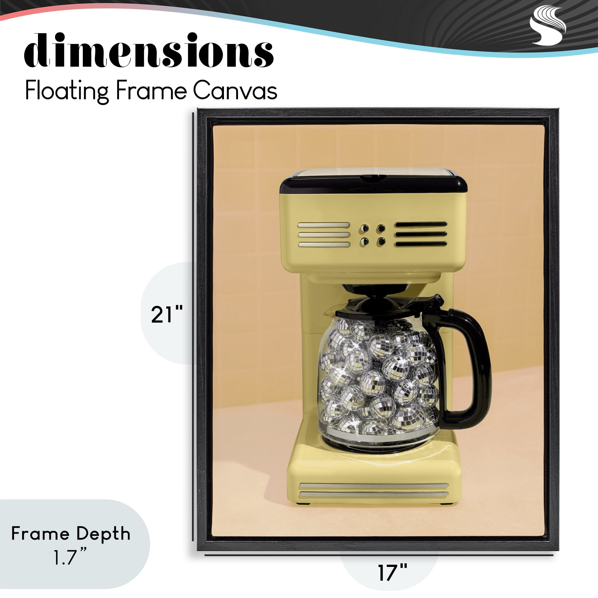 Stupell Industries Disco Coffee Maker over Yellow Black Framed Floater Canvas Wall Art, design by LISH Creative
