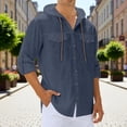 thumbnail image 6 of JTieacloth Summer Linen Long Sleeve Shirt Beach Casual Hooded Shirt Long Sleeve Solid Color Shirt Free Button Down Shirt Blue, 6 of 7