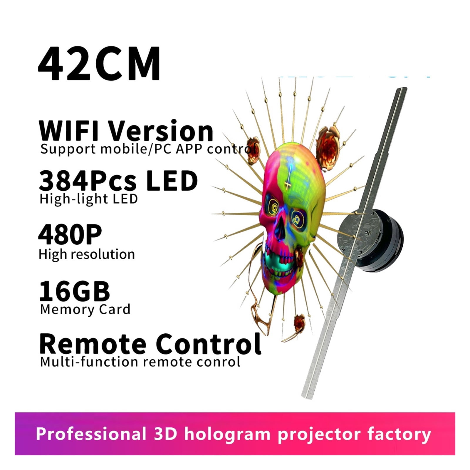 Hologram Fan Projector, 42CM 384Pcs WIFI Hologram 3d Fan Projector Advertise Imaging Logo Light Holographic Led Fan Party Decoration Advertising Display