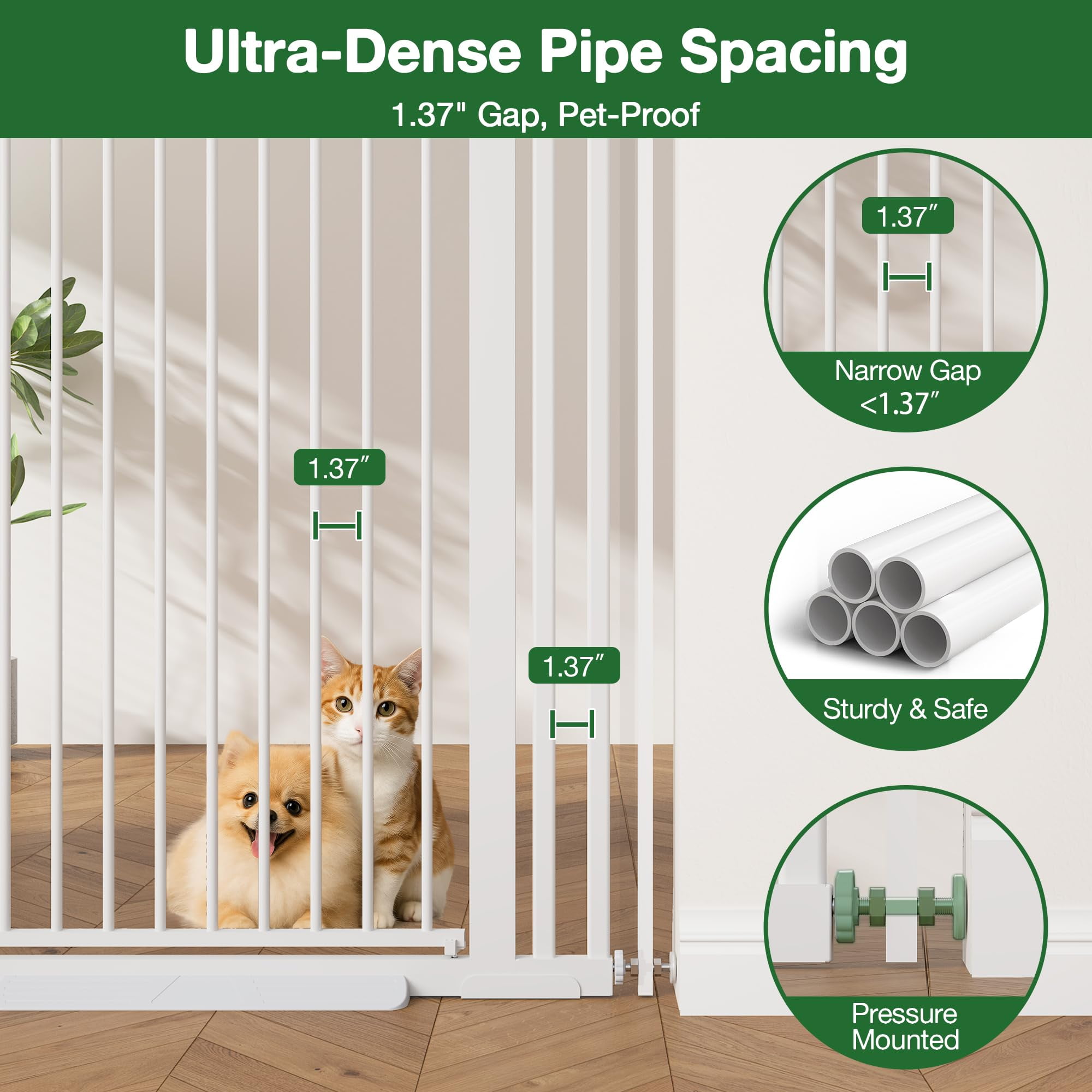 Cofiyard 55" Extra Tall Pet Gate, Dog Gate with 1.37" Gap,Adjustable 29.9"-45.3" Wide Metal Cat Gate, Auto Close Pet Gate for Doorway, No Drilling,White