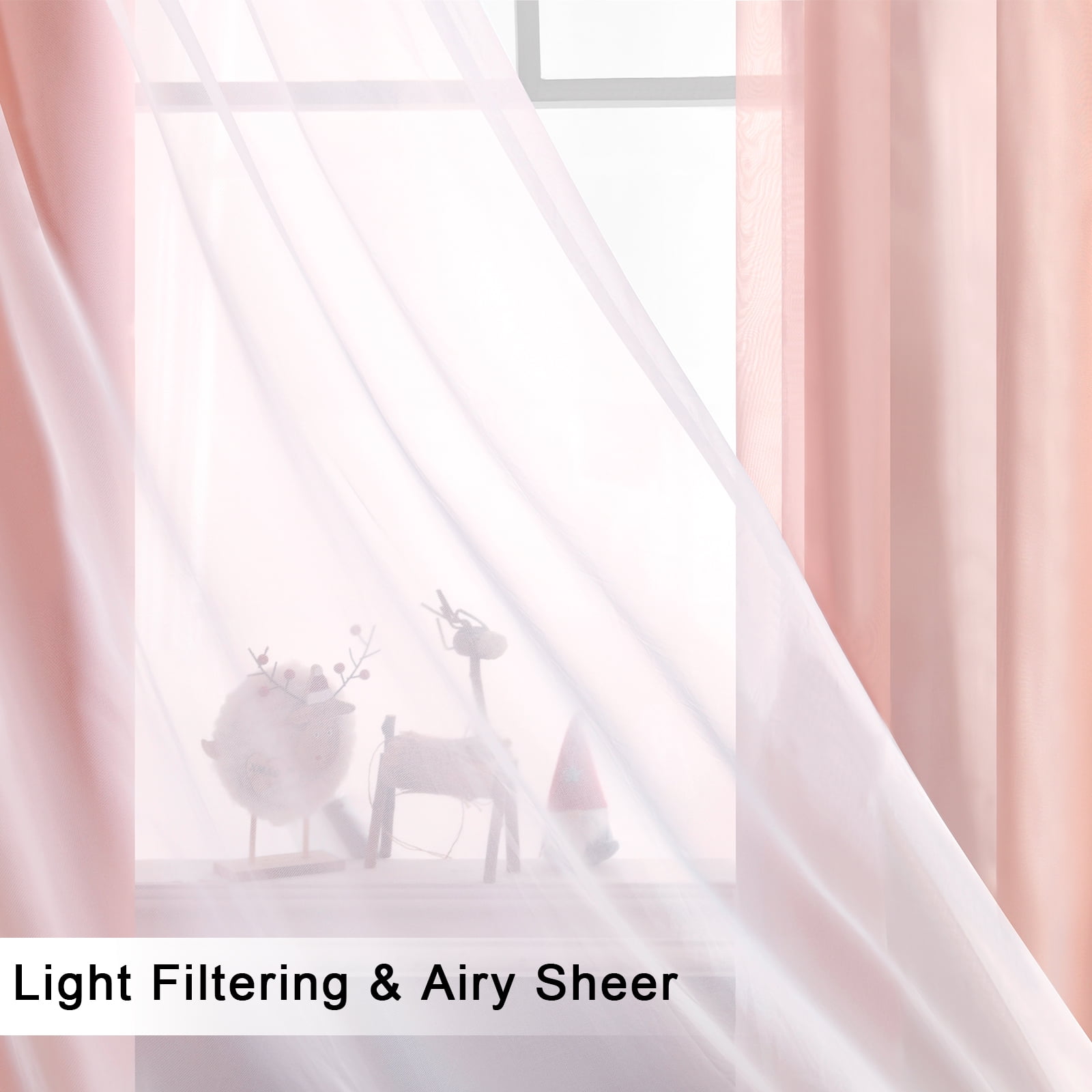 Hiasan Blackout Curtains with White Sheer Overlay, Double Layer Mix  Match Thermal Insulated Room Darkening Curtains for Girls Bedroom, 2 Window Panels with Tiebacks, Blush, 52W X 96L