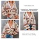 thumbnail image 5 of Chaqueta tipo cárdigan Cuello en V Hombros caídos Manga larga Patrón estampado Suéter de punto para mujer Beige L, 5 of 6