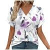 DeHolifer T-Shirts for Women V-Neck Novelty Printed Loose Casual Short Sleeve Blouse T-Shirts Summer Trendy Tee Tops Multicolor 2XL