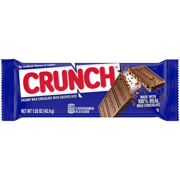 CRUNCH Chocolate Bar Single, Creamy Milk Chocolate with Crisped Rice, 1.55 oz pack of 3
