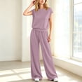 thumbnail image 7 of 2 Piece Sets for Women Sawvnm Women’s Fashion Solid-Color Round Neck Sleeveless Top Elastic Waist Pocket Pants Sets Purple S, 7 of 7