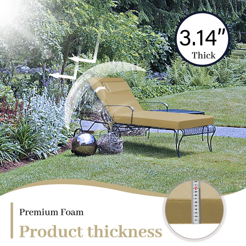 Outdoor Chaise Lounge Cushion, High-Density Foam Fill Patio Furniture Bench Cushions with Ties, Thicken Waterproof Replacement Back Chaise Cushions for Pool, Sand Beach (Beige)