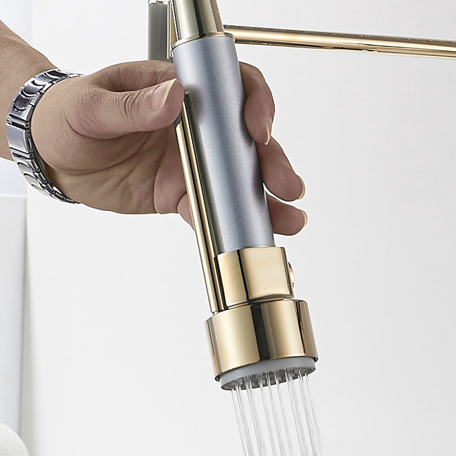 ANGELES HOME 360° Rotation Commerical Kitchen Faucet with Sprayer, Single Handle Pull Down Sprayer Kitchen Sink Faucet with LED Light Two Spout, Gold