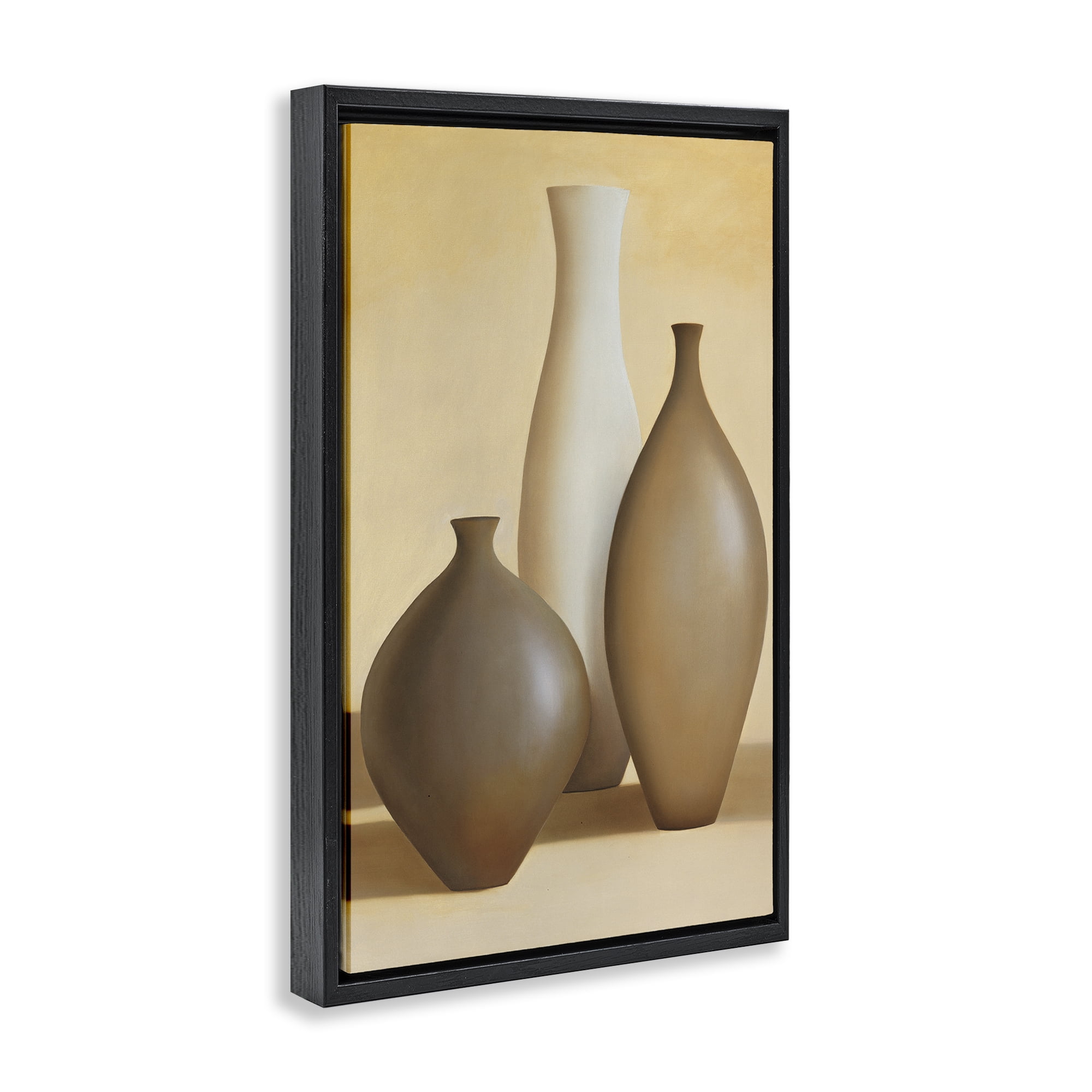 Stupell Industries Natural Pottery Bottles Furniture Painting Black Floater Framed Canvas Art Print Wall Art, 21 x 31