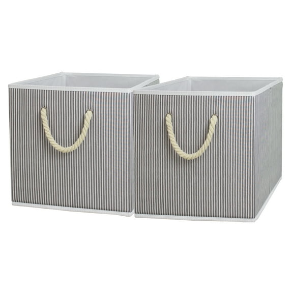 Better Homes & Gardens Fabric Cube Storage Bins (12.75" x 12.75"), Gray Stripe, 2 Pack