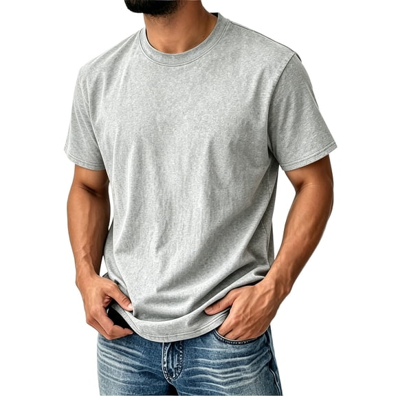 Zimjoy Men's Short Sleeve T-Shirts Casual Basic Crew Neck Cotton Shirt Vintage Acid Wash Summer Fashion Tees Light Gray L