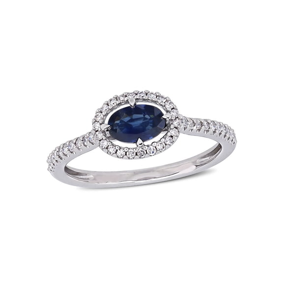 Gem & Harmony 3/5 Carat (Ctw) Blue Sapphire & Diamond Ring in 14K White Gold for Women