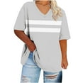 thumbnail image 3 of Xdegoge Plus Size Tops for Women Dressy Casual Short Sleeve Summer Shirts Oversized V Neck T Shirt Loose Fit Tunic Blouses Fashion Printed Graphic Tees, 3 of 5