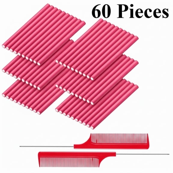 60 Pieces 0.3 x 9.5 Inch Pink Flexible Curling Rods Hair Curlers Rollers Twist Flexi No Heat Rods Rollers for Long Short Hair Women