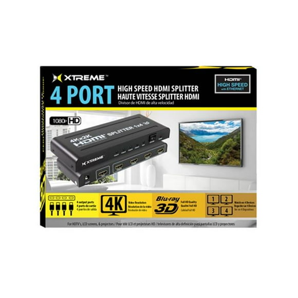 Xtreme Cables XHV1-1017-BLK Répartiteur HDMI 4 Voies avec Adaptateur Secteur, Noir