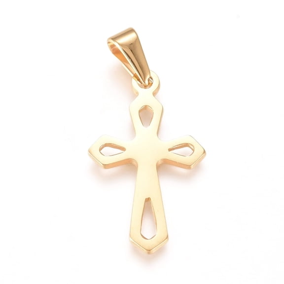 12 pc 304 Stainless Steel Pendants Cross Golden 28x16.5x1.5mm Hole: 8mm
