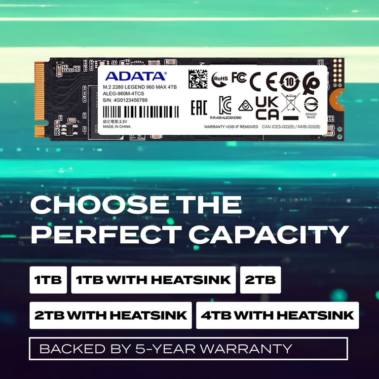 ADATA 4TB SSD Legend 960 Max with Heatsink PCIe Gen4x4 NVMe M.2