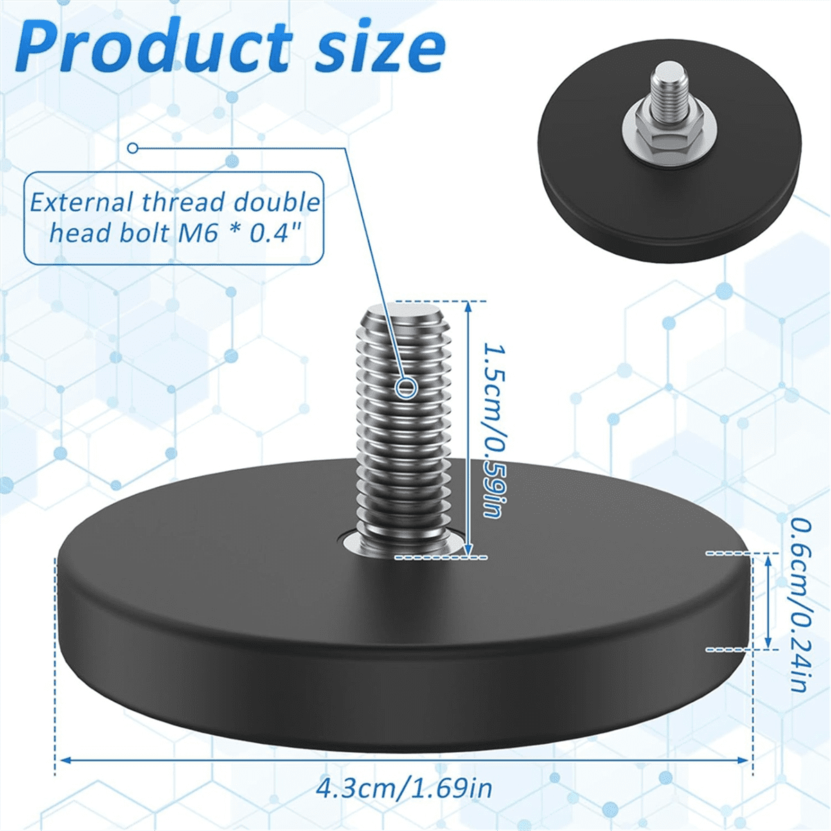 12 Pieces Rubber Coated Magnets 1.69 Inch 30 Lbs M6  Mounting Magnets Threaded Studs for Lighting