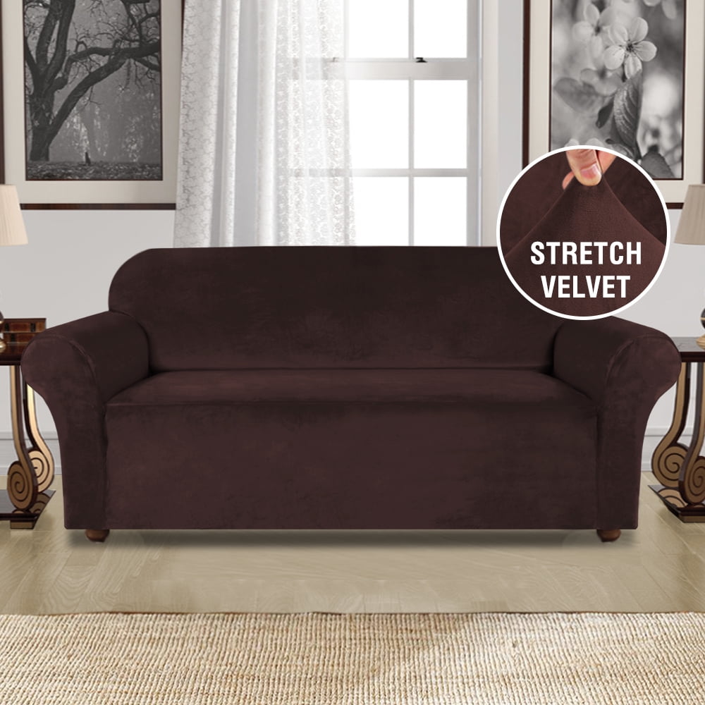 Turquoize 1 Piece Velvet Sofa Slipcovers for 3 Cushion Couch Covers, Chair Size (72"96"), Brown