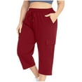 thumbnail image 2 of FAIWAD Cargo Pants Women Plus Size Dressy Stretch Loose Capris Lightweight Drawstring Quick Dry Joggers with Pockets, 2 of 9