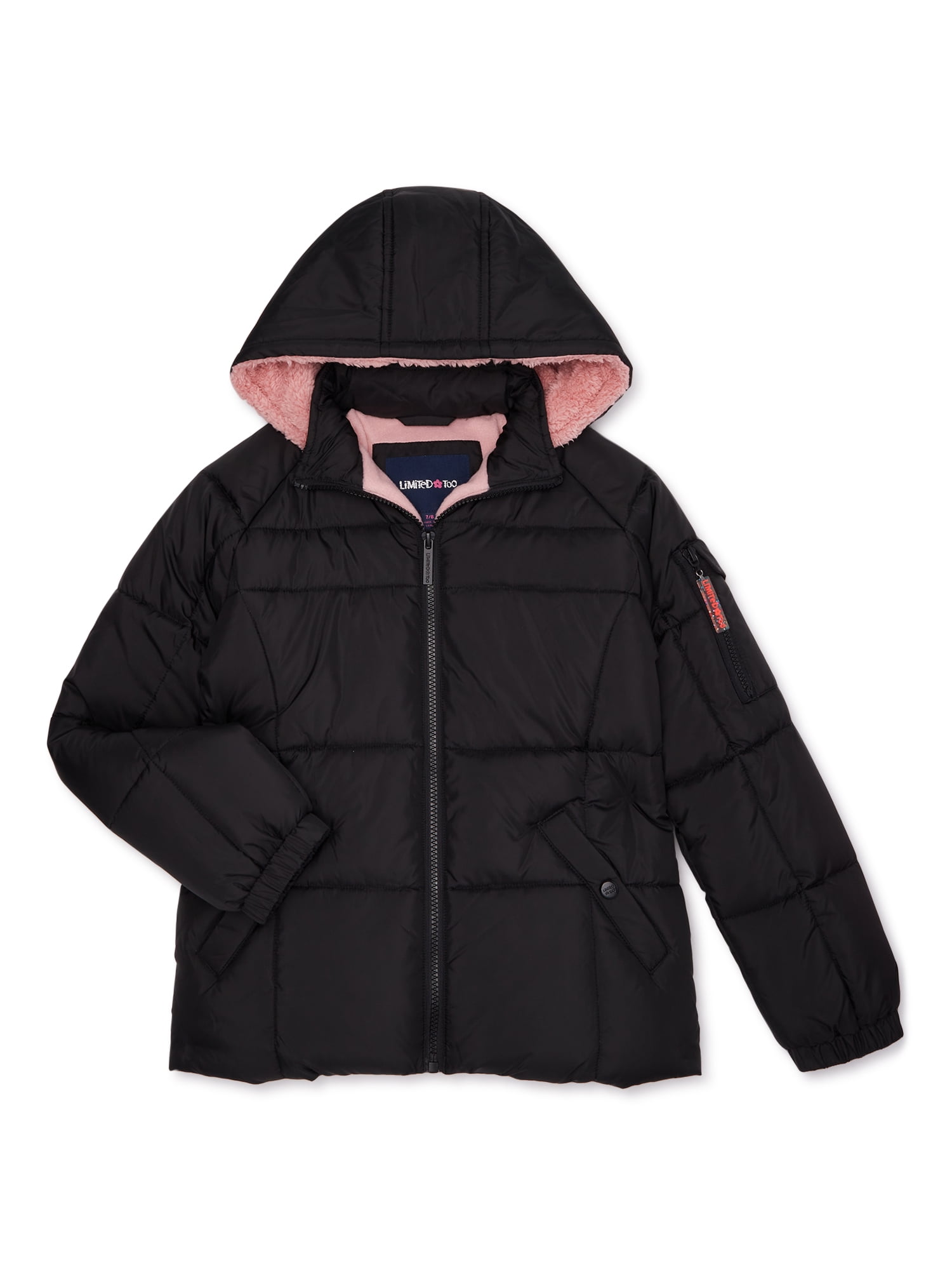 Limited Too Girls Puffer Jacket with Sherpa Fleece Lined Hood, Sizes 4