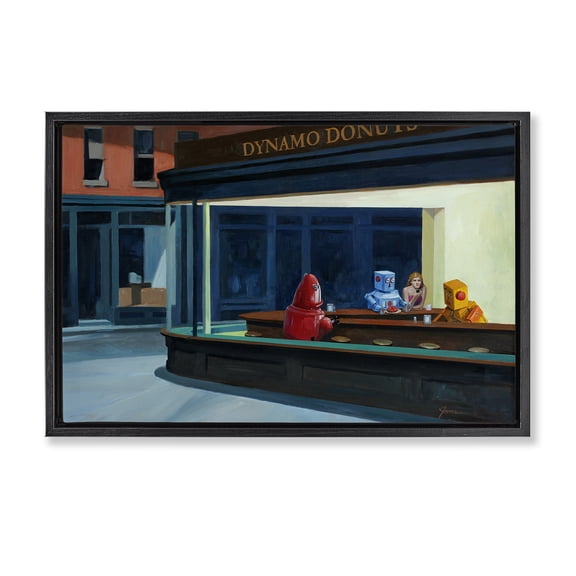 Stupell Industries Robots in Donut Shop Black Framed Floater Canvas Wall Art, design by Eric Joyner