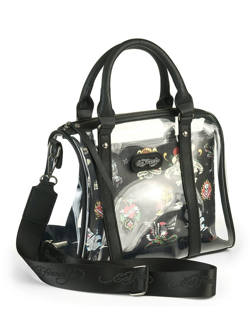 Ed Hardy women's Josie Satchel Crossbody Bag Clear PVC Design