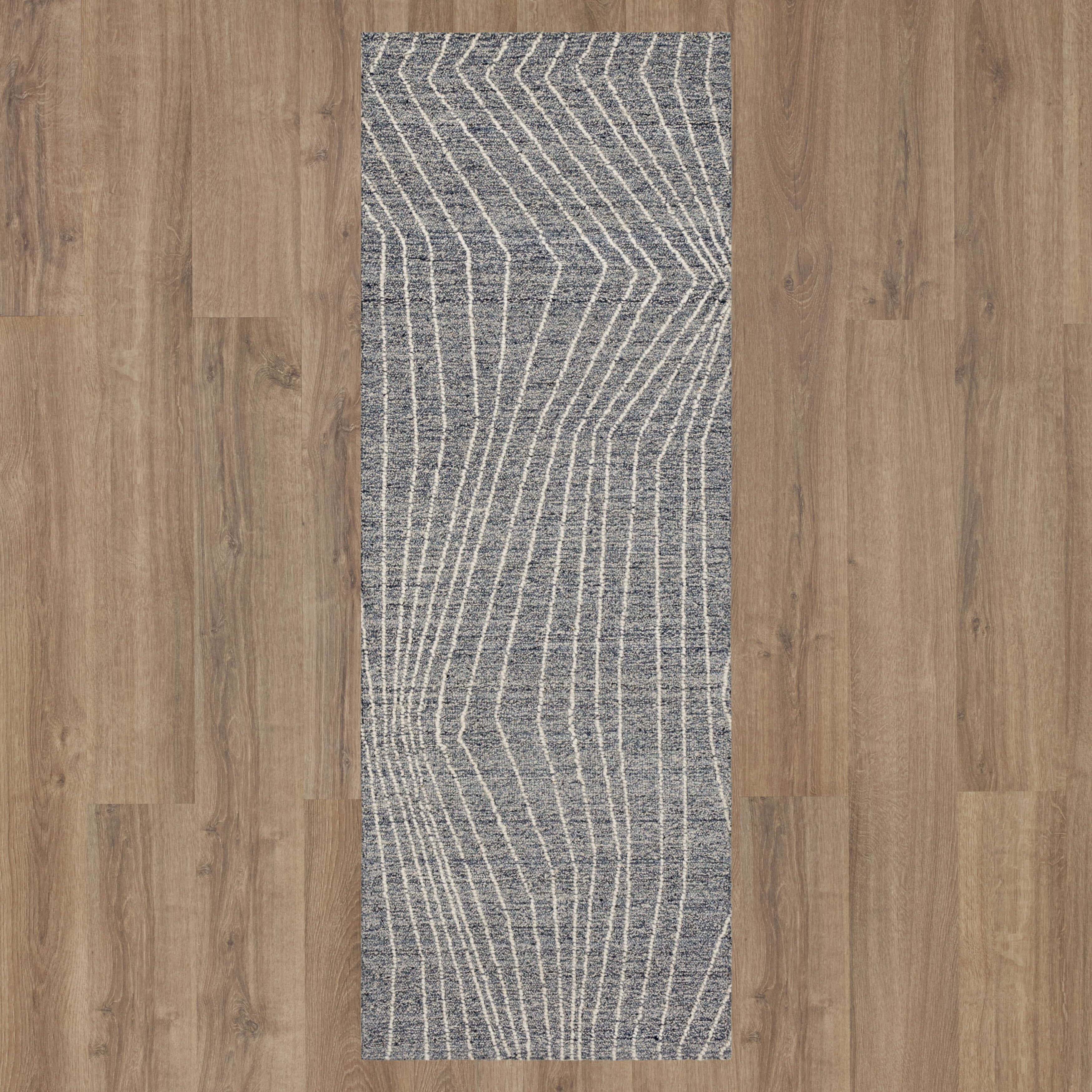 Mainstays Wool Lines Indoor Tufted Area Rug, Fade Resistant, Navy, 2 ft 6 in x 7 ft Runner
