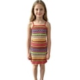 thumbnail image 1 of vigerkar Robes Filles Été Décontracté Sans Manches Bohème Tricot Rayé Géométrique Spaghetti Robe Mini pour 2-10 Ans (Jaune, 4-5 Ans), 1 of 5