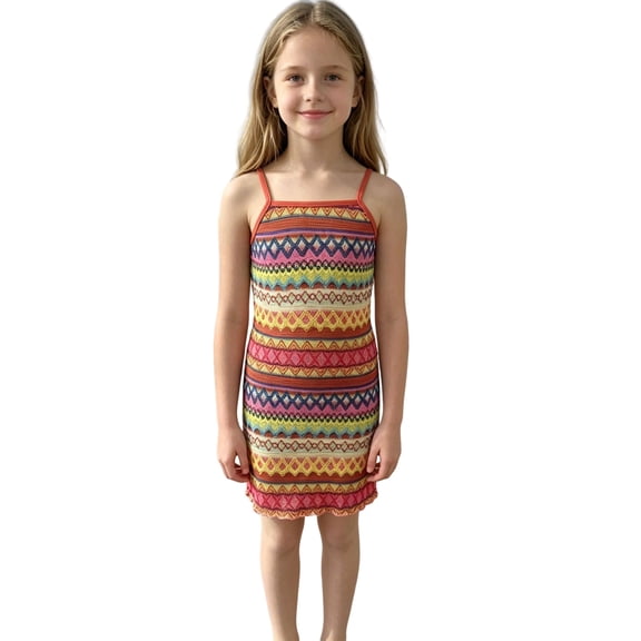 MEZZALL Girls Striped Toddlers Summer Dress With Lightweight Straps For Beach Multicolor Casual Kids Lightweight Blend Sleeveless Lovely Dresses