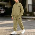 thumbnail image 2 of oelaio Boys Sweatsuit Set Fall Winter Tracksuits 2 Piece Zip Up Hoodie and Jogger Sweatpants Youth Kids Activewear Sets with Pockets Green 9-10 Years, 2 of 6