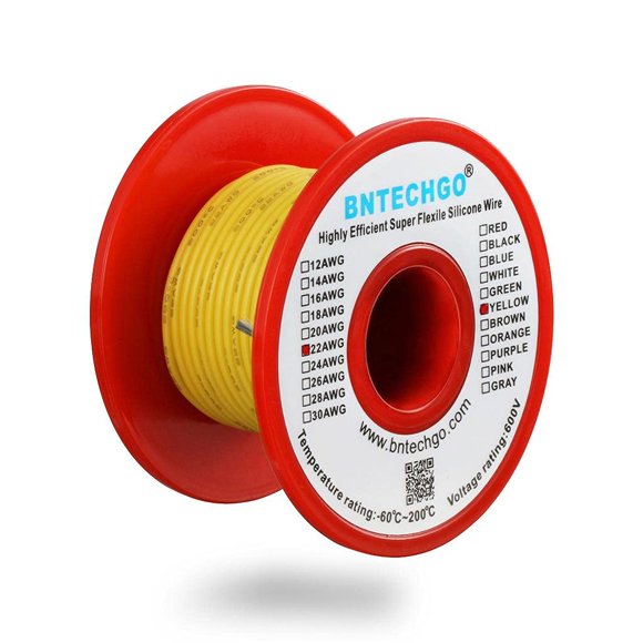 Cable BNTECHGO 22 AWG de silicona, 15 m, amarillo, flexible