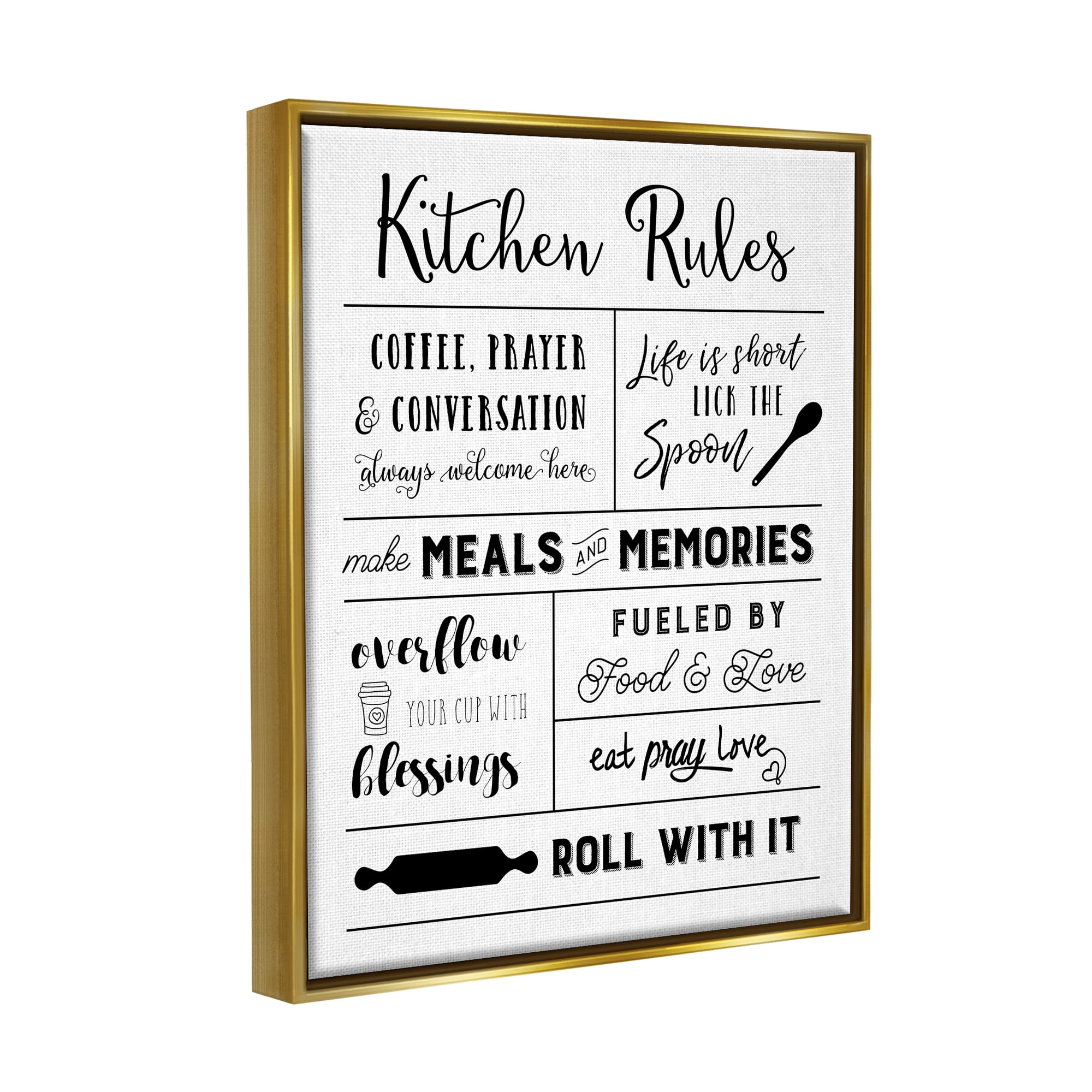 Stupell Industries Minimal Kitchen Rules Chart Food & Beverage Painting Gold Floater Framed Canvas Art Print Wall Art, 25 x 31