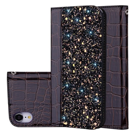 Unique Iphone Case Covers iPhone XR 6.1 inch Case, iPhone XR Cover, Allytech Unique Bling Design PU Leather Wallet case with Wrist Strap Flip Folio Kickstand Cover for iPhone XR 6.1 Inch Phone, Black ()