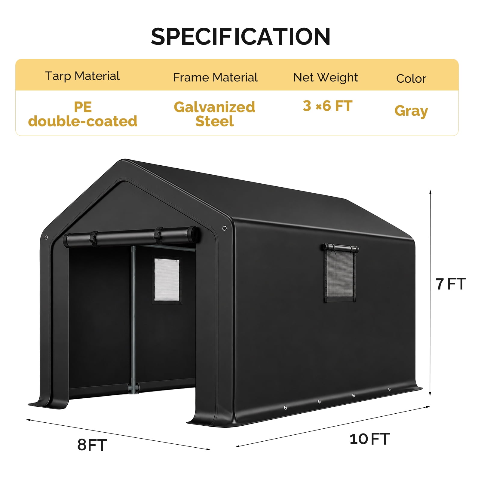 8x10 FT Storage Shed with 2 Roll-up Windows, Heavy Duty Bike Tent