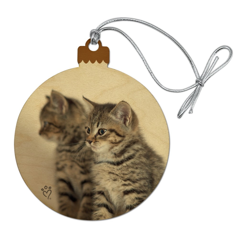 Cats and Butterflies Selfie Wood Christmas Tree Holiday Ornament 