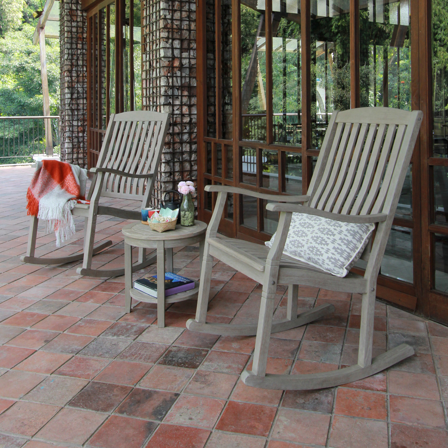 Willem Solid Teak Patio Round Side Table, Weathered Gray