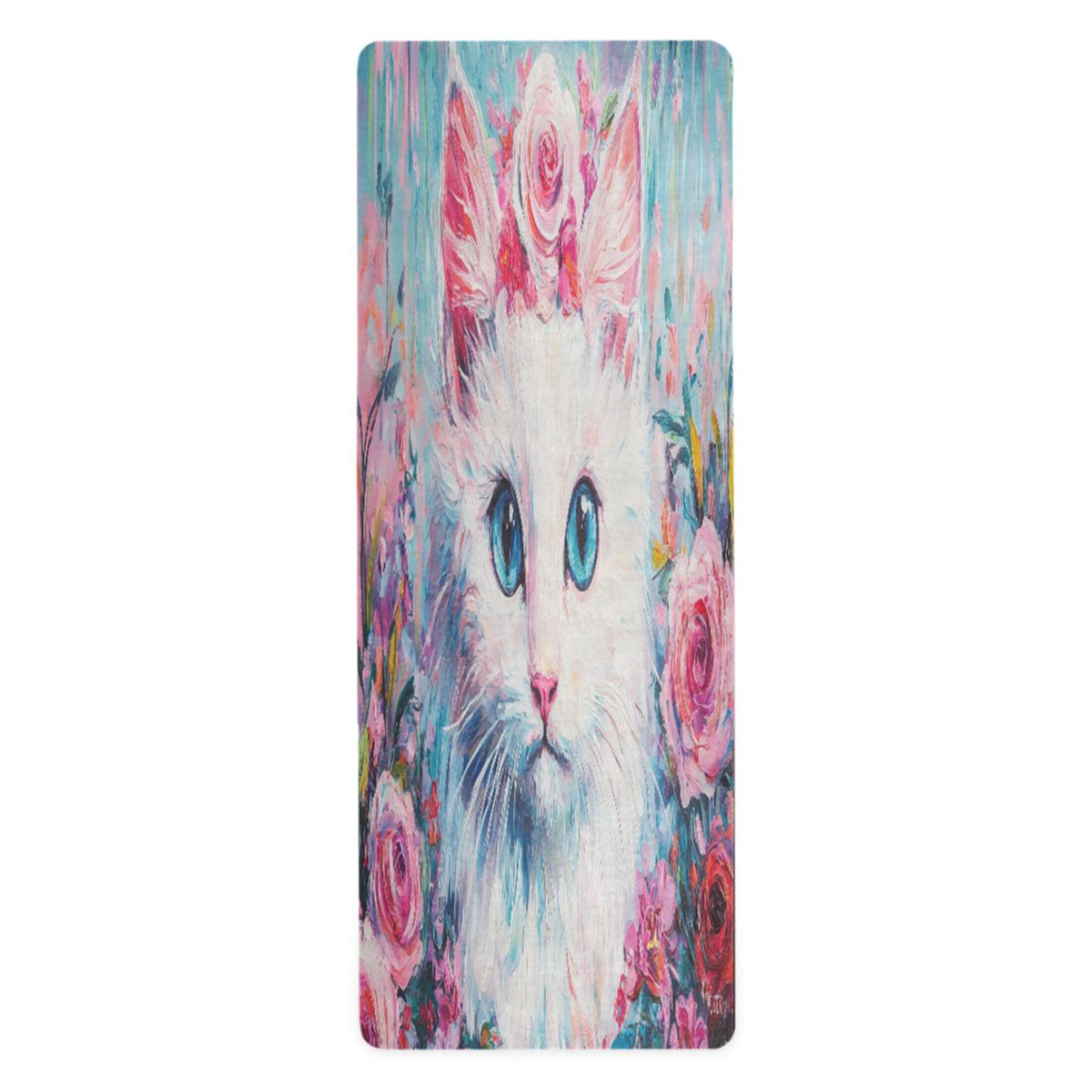 BZSMCE Yoga Mat Women Cat with Floral Crown Painting Fitness Mat