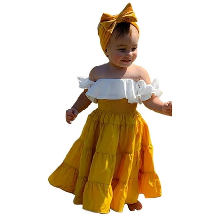 

AMILIEe Toddler Baby Girl Off Shoulder Ruffle Crop Top Maxi Long Skirt Headband Outfits Set