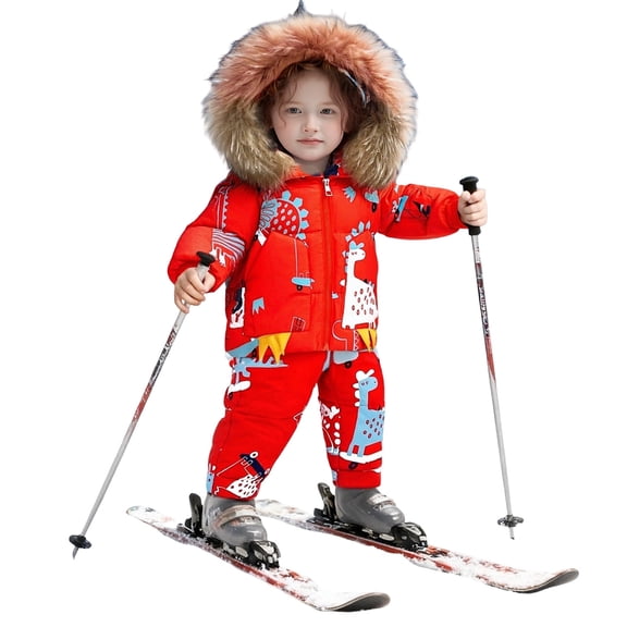 Kids Winter Snowsuit Insulated Two Piece Warm Outdoor Gear For Girls And Boys Cold Weather 5-Red 110