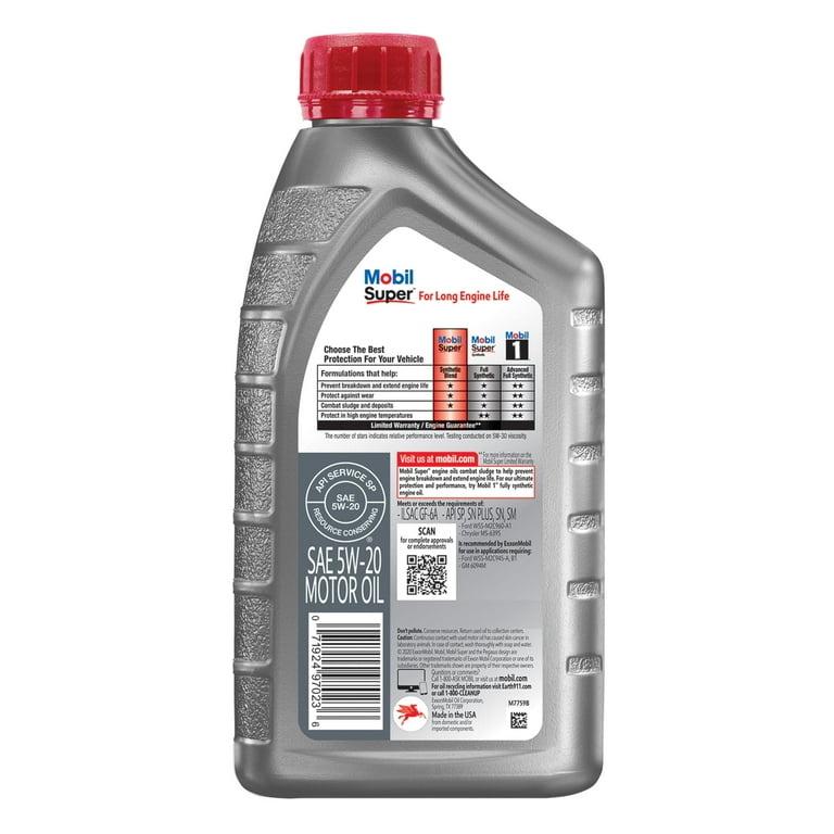 Mobil Super Synthetic Blend Motor Oil 5W-20, 1 Quart - Walmart.com