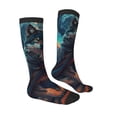 thumbnail image 3 of Vsdgher Starry Sky Moon Wolf Leader Print Thigh High Socks Extra Long Stretchy Sock Women Over Knee High Opaque Stocking Daily Wear, 3 of 5