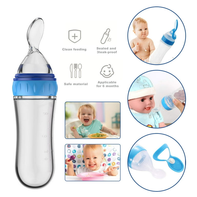 Amerteer Silicone Baby Food Dispensing Spoon - Squeeze Feeder with Spoon - Spoon Bottle for Baby - Baby Spoon Feeder Bottle Baby Solid Food Feeder (